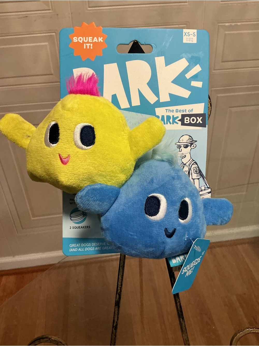 BarkBox Wobble & Wubble  S/XS Plush Squeaky Crinkly Dog Toys 4"